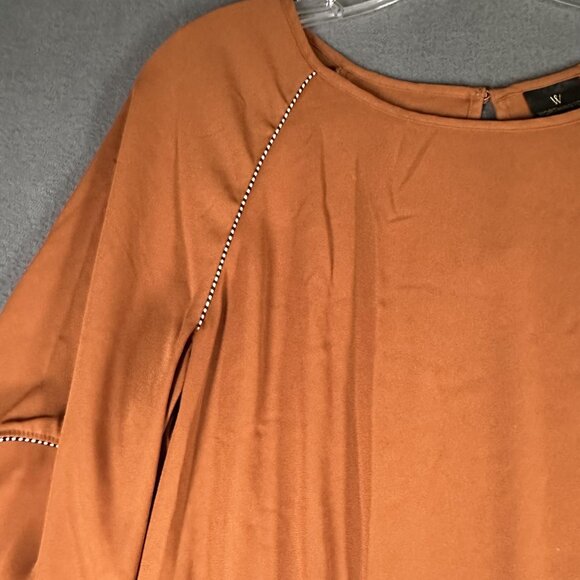 Worthington Top Womens Small Brown Flowy Sleeve Blouse Polyester Extra Detail - Picture 4 of 10